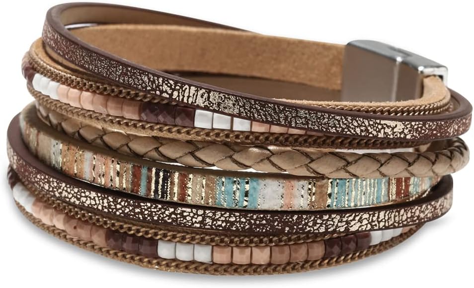 Fesciory Leather Wrap Bracelet 7.67 in