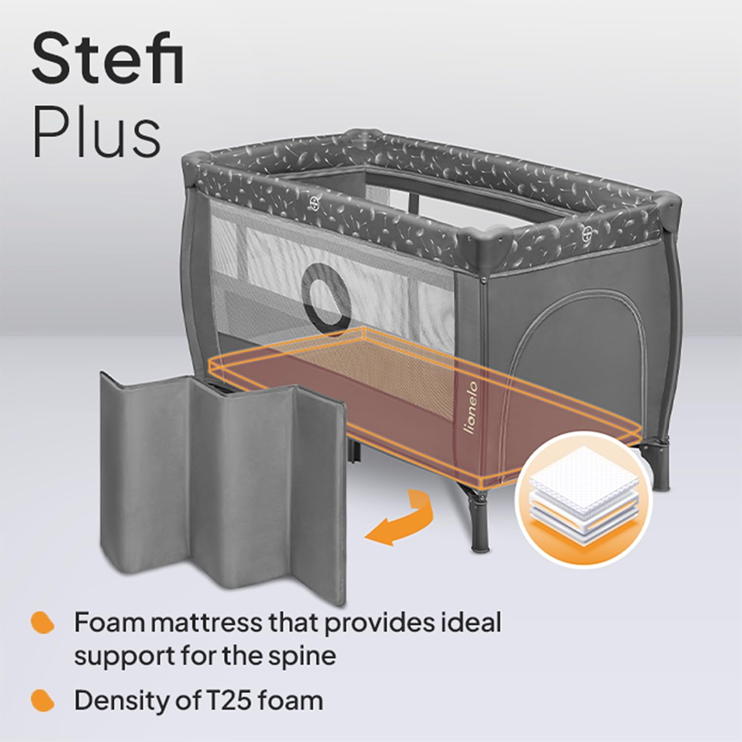 Thumbnail 2 de Lionelo STEFI Plus Travel Cot: Portable 2-Level Mattress, Safe for Newborns to Toddlers