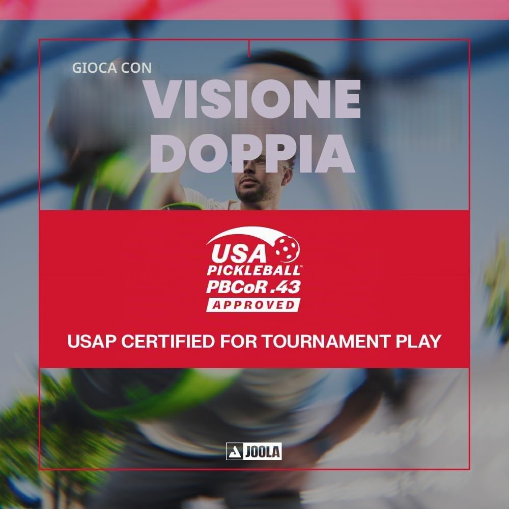 Detalle de JOOLA Vision/Double Vision: pagaia da pickleball con superficie Aramid e pellicola SK per vibrazioni, approvata USAP
