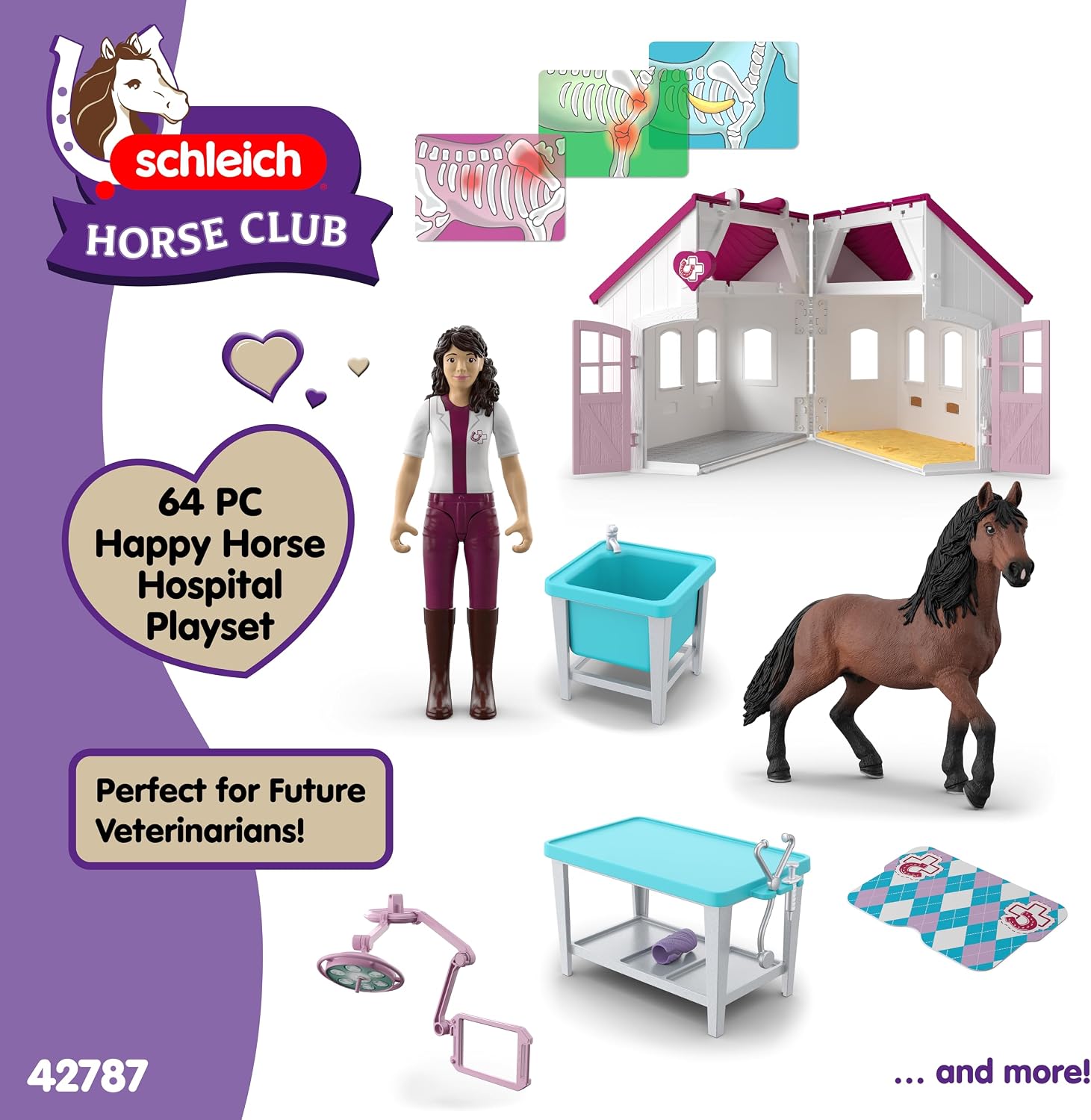 Detalle de SCHLEICH Horse Club Pferdeklinik Heilende Hufe – 64-teiliges, transportables Set