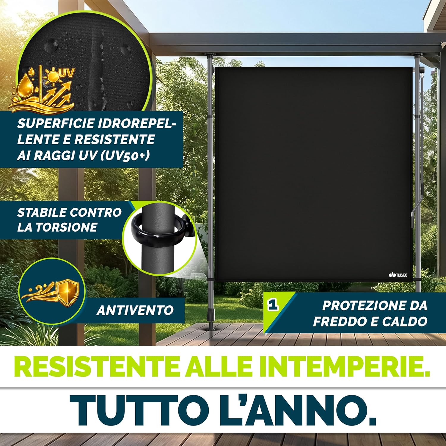 Thumbnail 5 de tillvex® Tenda da sole verticale per esterni 150 x 310 cm nero con manovella, senza fori