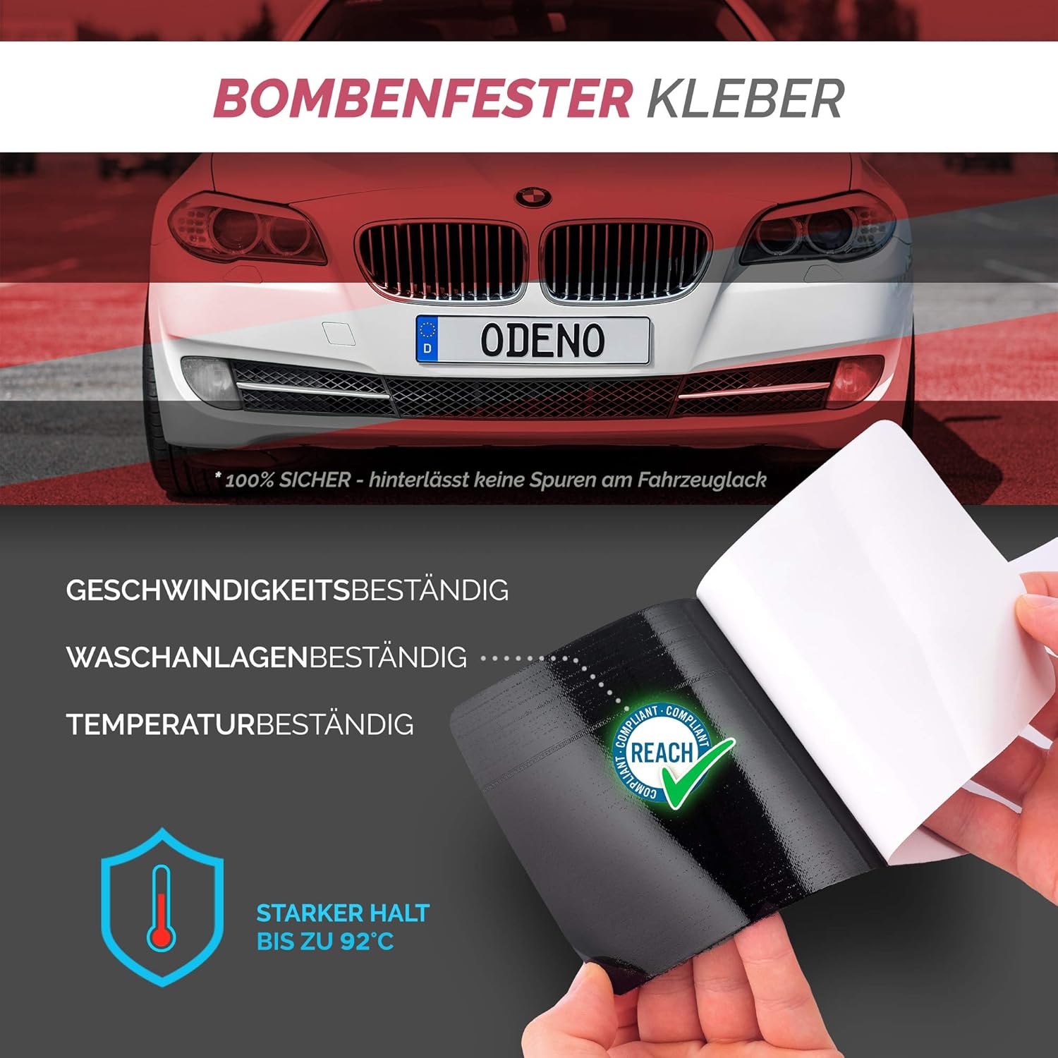 Detalle de DAS ORIGINAL ODENO Klett Kennzeichenhalter-Set Rahmungsfrei – Selbstklebend, wetterfest, STRONG Klettbindung