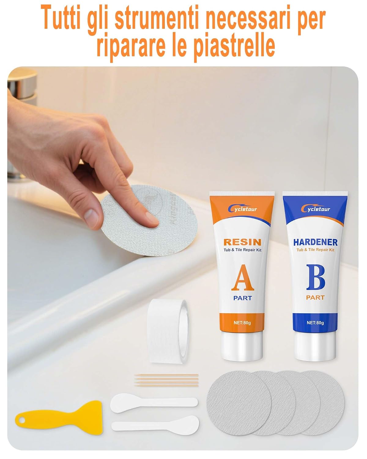 Thumbnail 4 de cycletour Kit Riparazione Piastrelle e Vasca da Bagno 160 G Grande Capacità