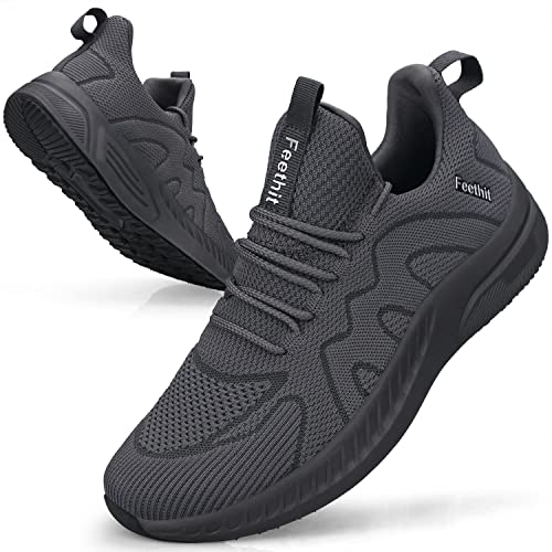 Detalle de Feethit Zapatillas running para hombre gris oscuro (44) – comodidad y amortiguación para entrenos