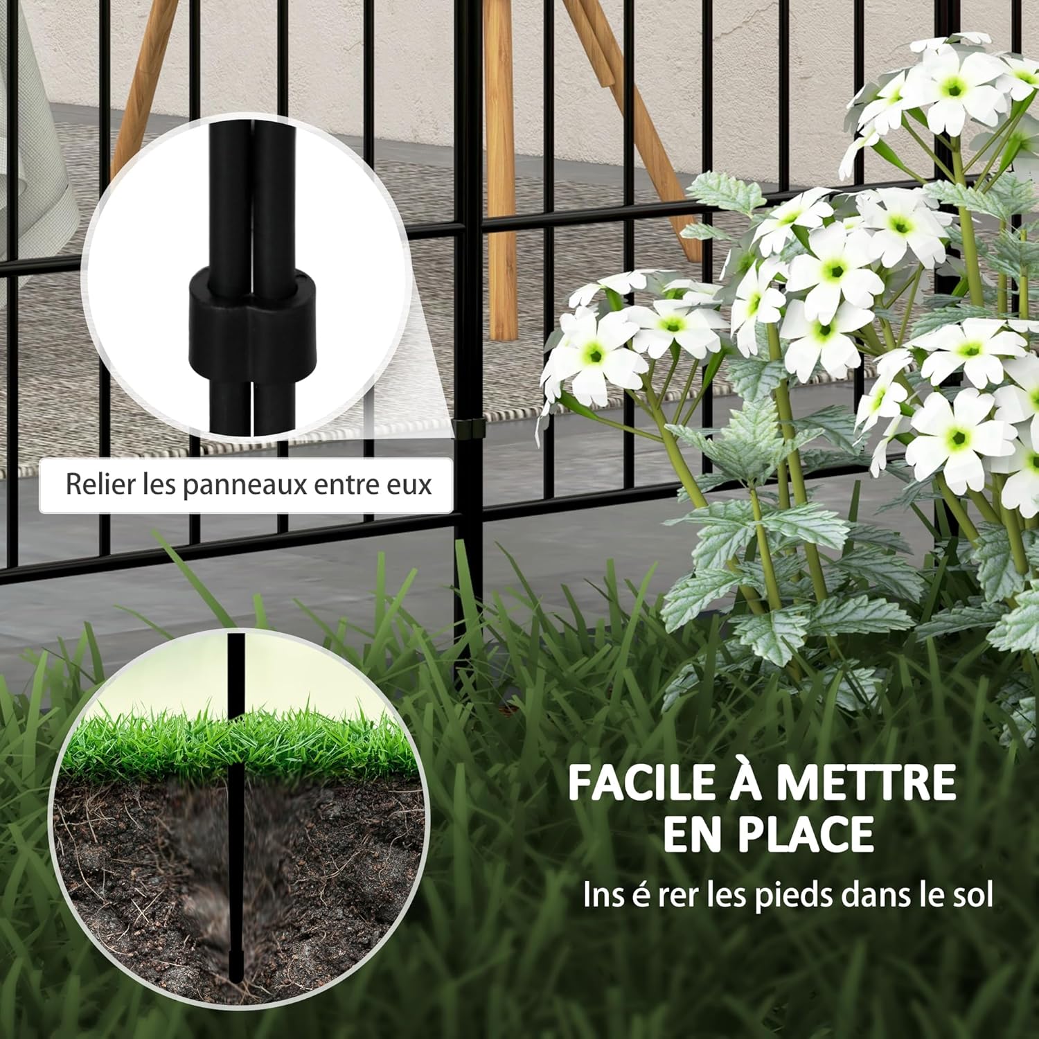 Thumbnail 2 de Outsunny Lot de 8 clôtures décoratives en métal noir – bordures de jardin modulables 264 x 61 cm