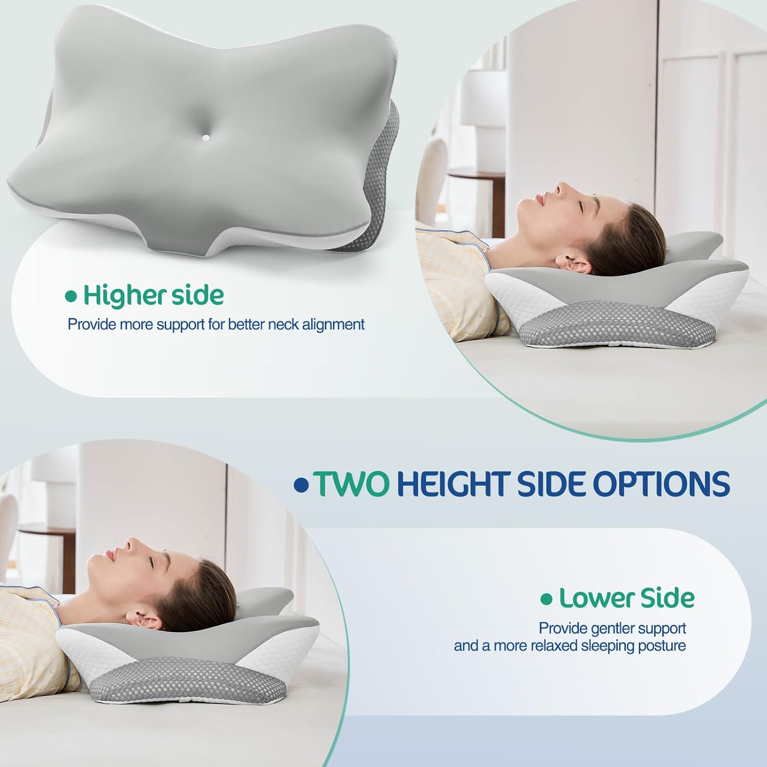Detalle 1 de JOYENERGY JEG 2481 Ergonomic Memory Foam Cervical Pillow, Dual-Height Contour