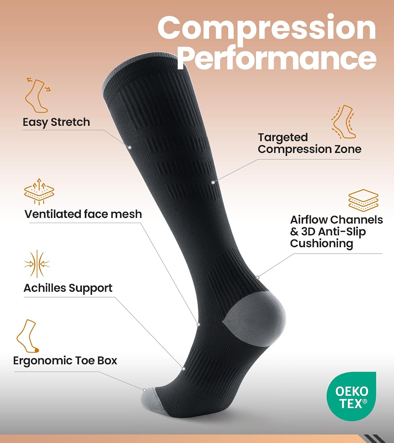 Thumbnail 6 de Benirap Breathable Compression Socks for Women & Men, 20-30mmHg Knee-High (2 Pairs)