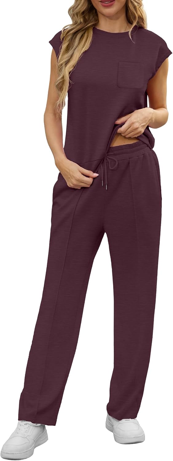 Detalle de GRECERELLE Two Piece Outfits for Women – Summer Lounge Set with Pockets