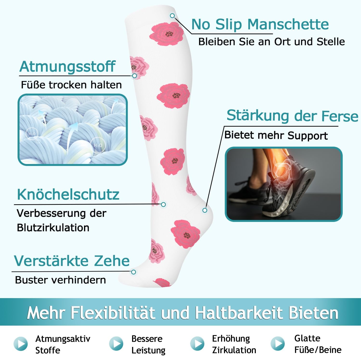 Detalle de ACTINPUT Kompressionsstrümpfe – 7 Paar Kniestrümpfe Stützstrümpfe für Damen & Herren