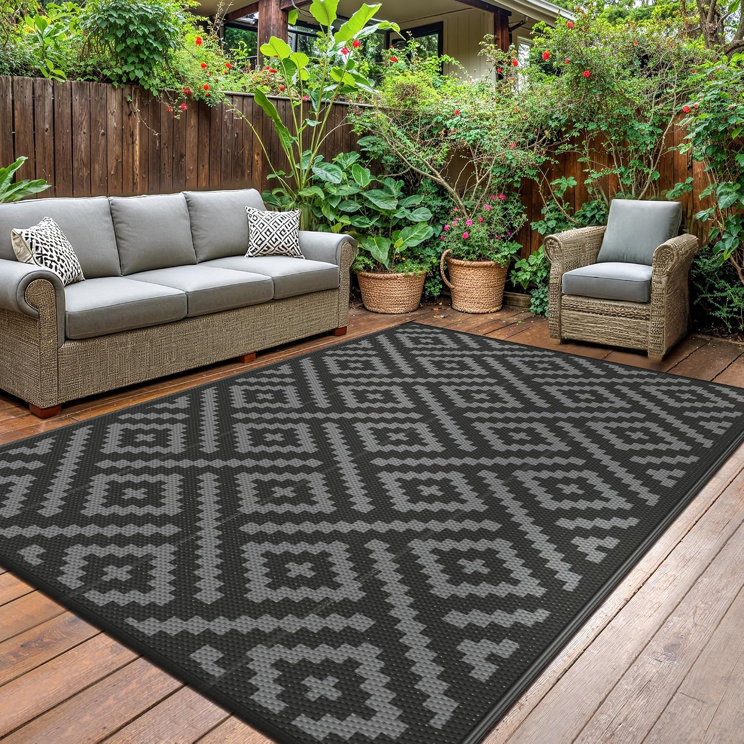 Detalle de GENIMO Outdoor Wendbarer Teppich 9x12 ft – wetterfest, UV-beständig und wasserdicht