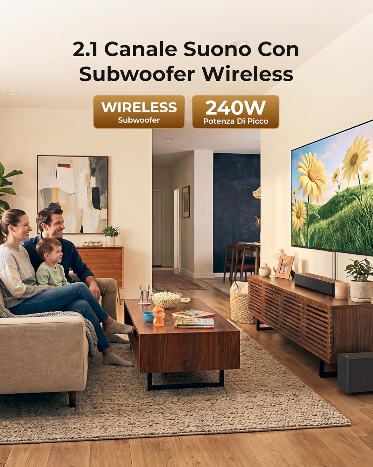Detalle de ULTIMEA Soundbar con Subwoofer Wireless Poseidon M30 – 240W, 2.1 canali, VoiceMX e BassMX