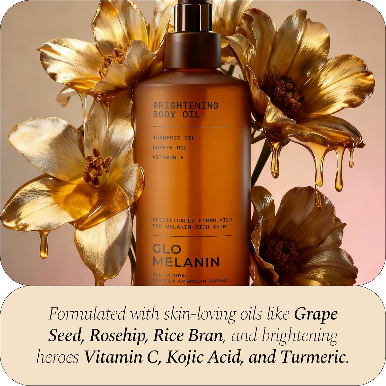 Detalle de Glo Melanin Brightening Body Oil — Lightweight Vitamin C, Kojic Acid & Turmeric Moisturizer (8 oz / 230 ml)