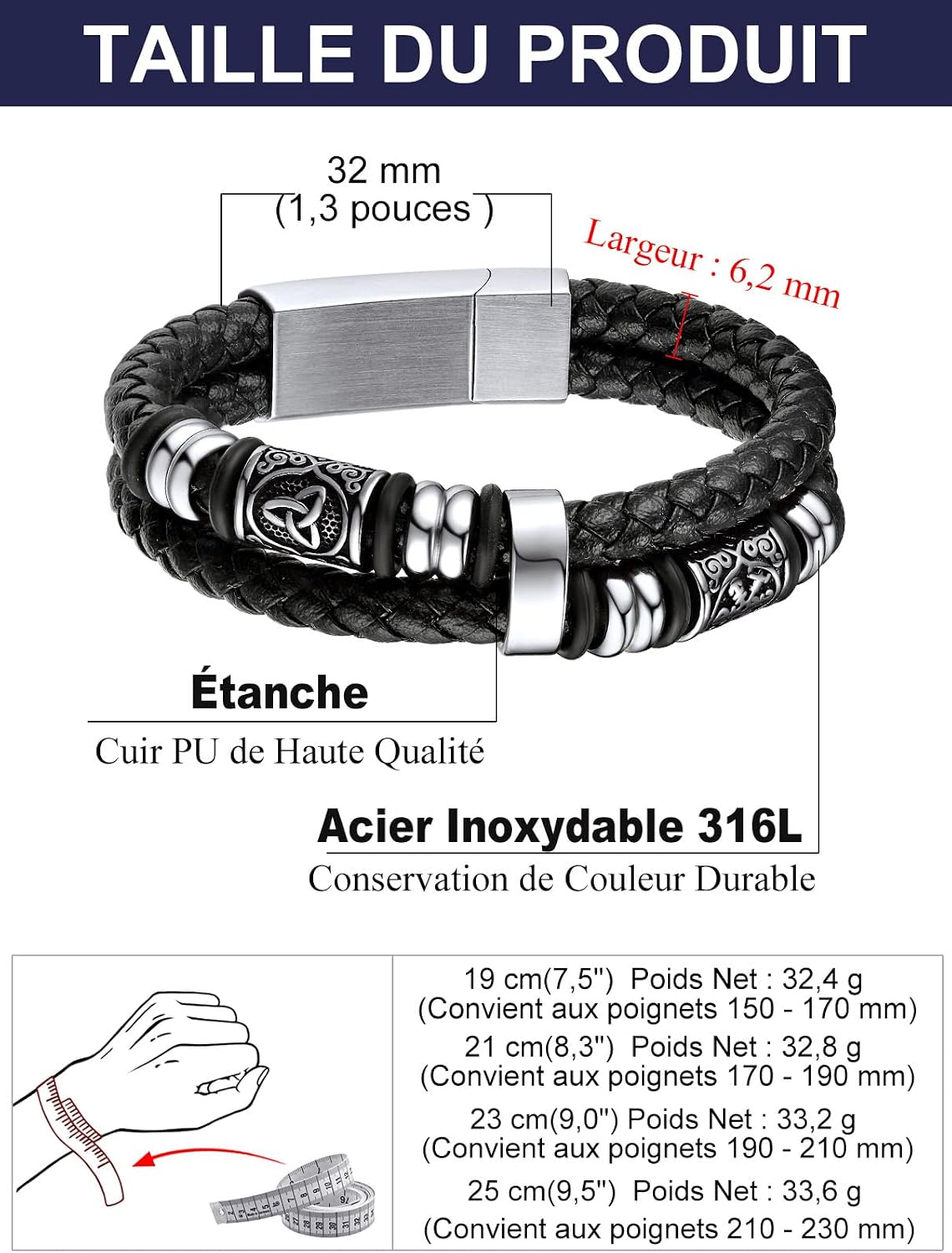 Detalle 2 de Bandmax Bracelet Cuir 25 cm
