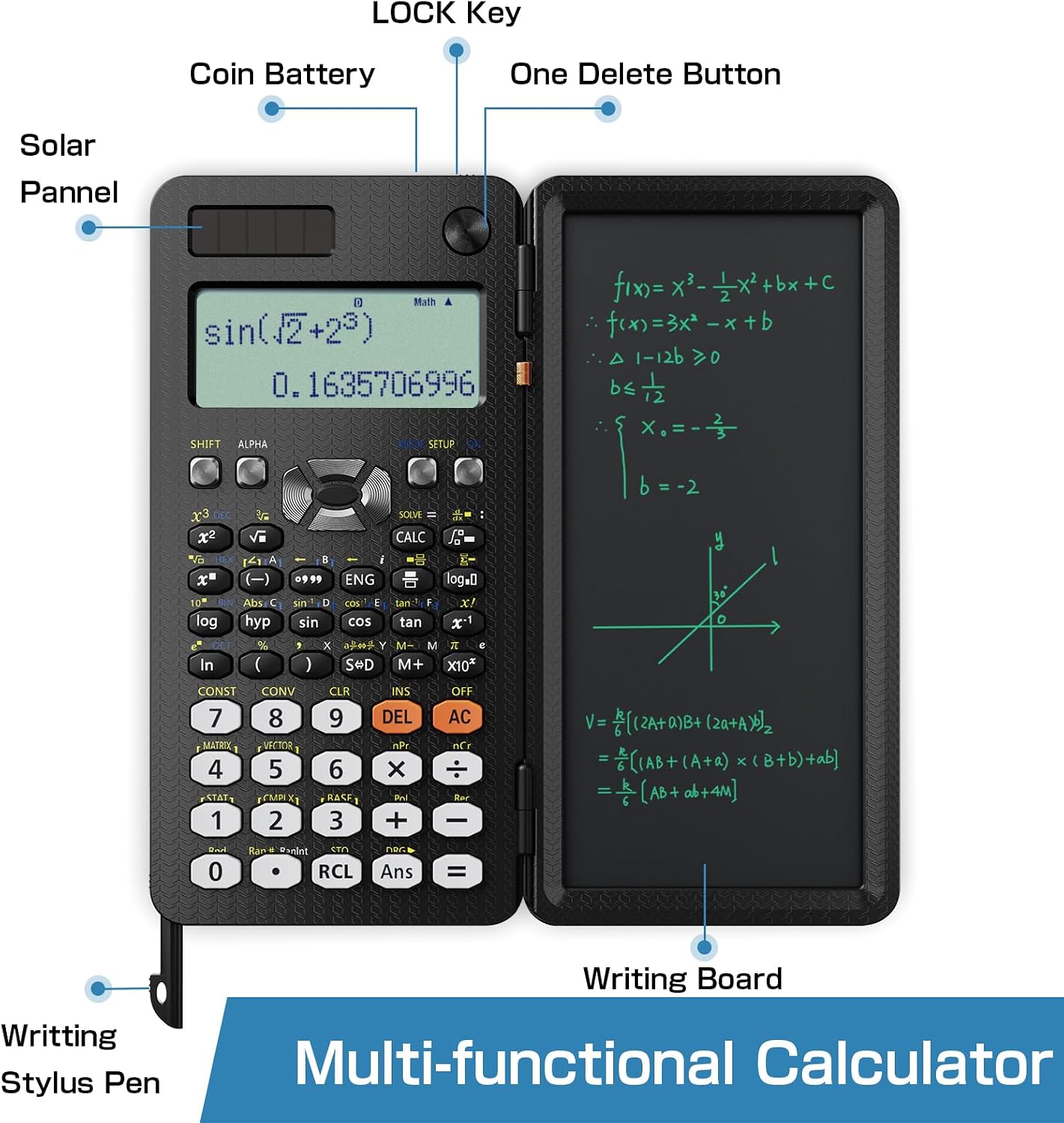Detalle de ROATEE 991ES MAX Scientific Calculator with 417 Functions and LCD Writing Tablet