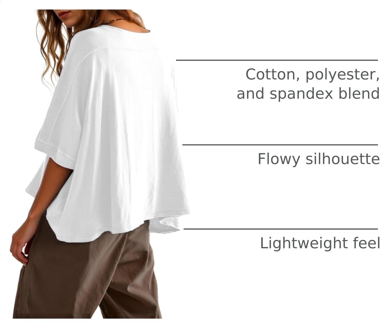 Detalle 2 de Tankaneo Women's Oversized Cropped T-Shirts – Lightweight, Flowy Casual Tee