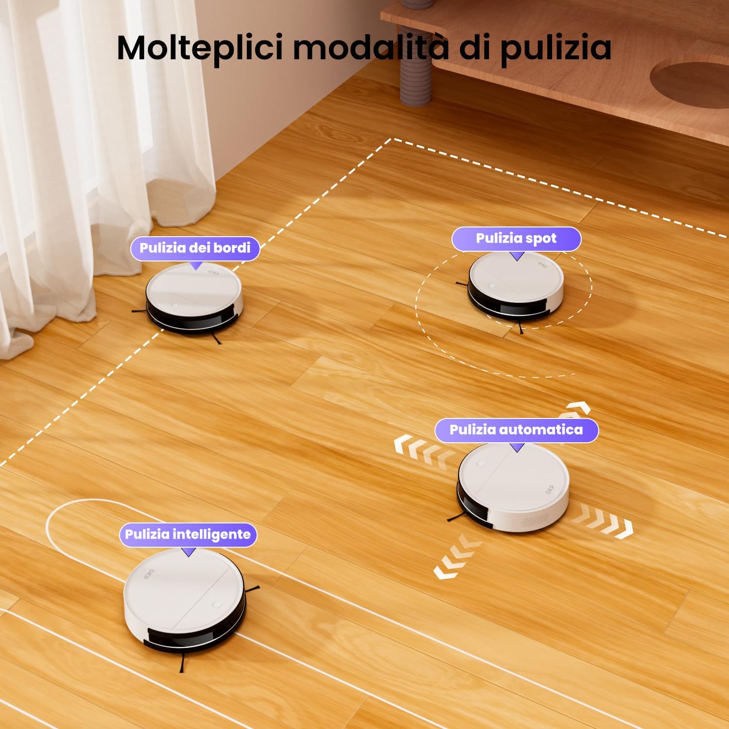 Thumbnail 4 de OKP K5: Robot aspirapolvere 2500Pa con telecomando, Wi‑Fi, Alexa e lavaggio, sottile 7,8 cm