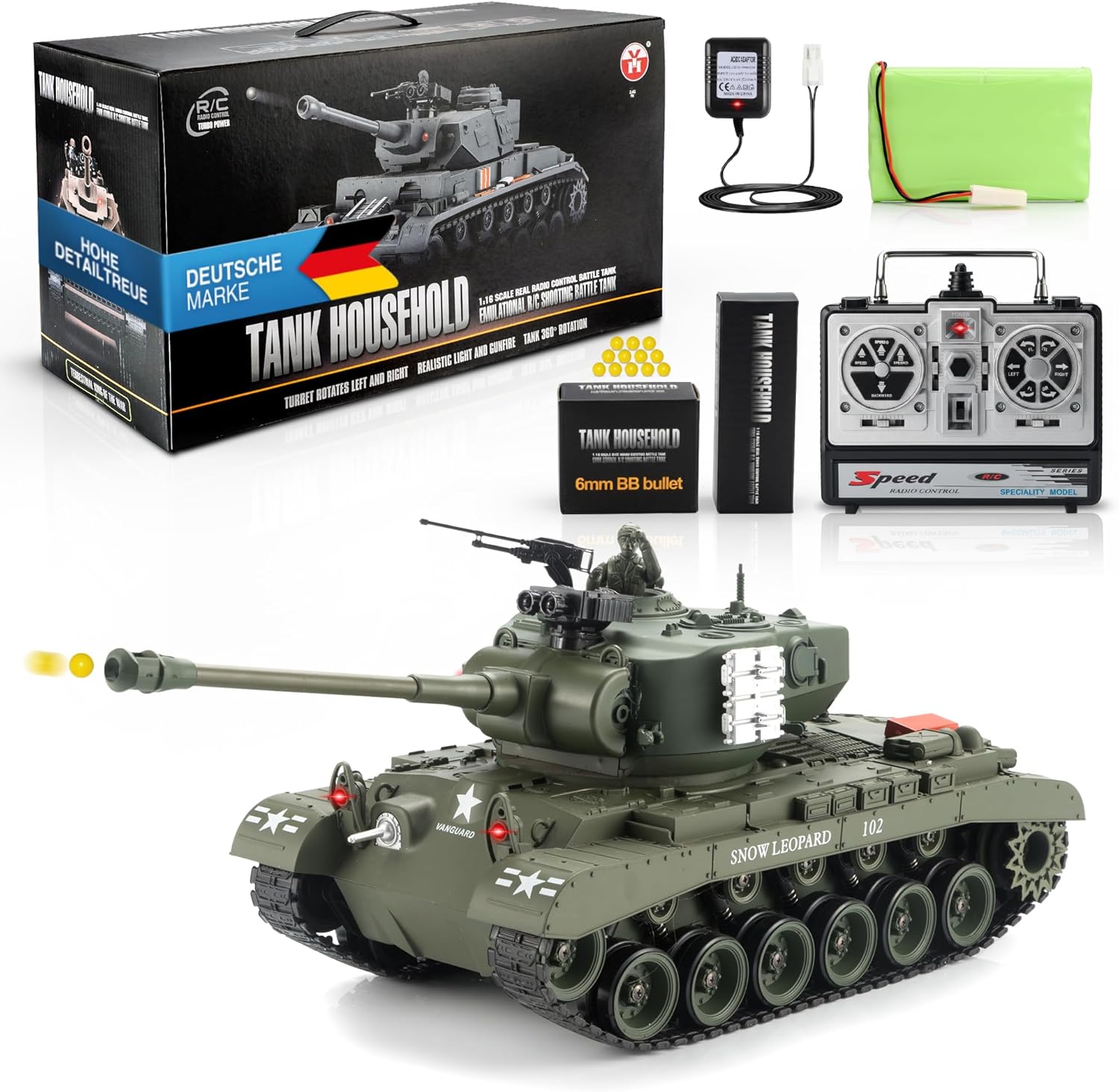 Goods+Gadgets Tiger I RC 2,4 GHz 1:16 RTR (tir, son et lumières) – Pershing Snow Leopard