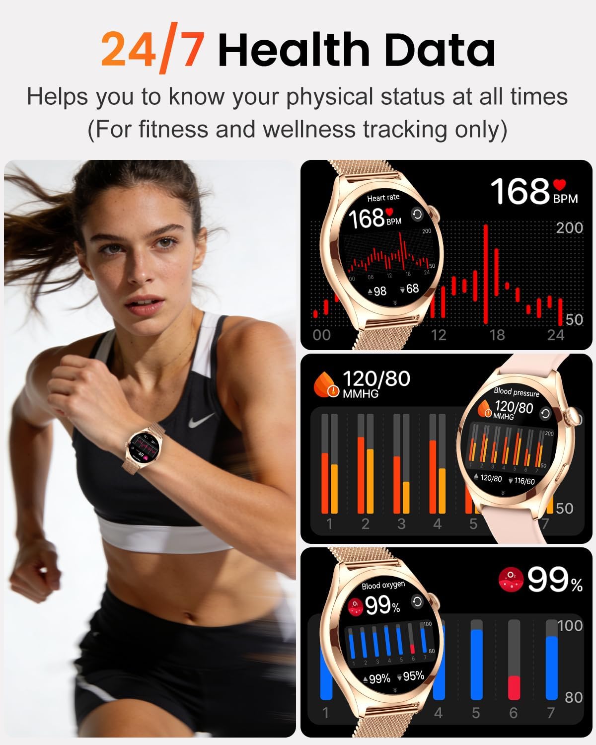Detalle de Fitonme Smart Watches for Women (Rose Gold) with Bluetooth Calling, 1.27″ HD Curved Display