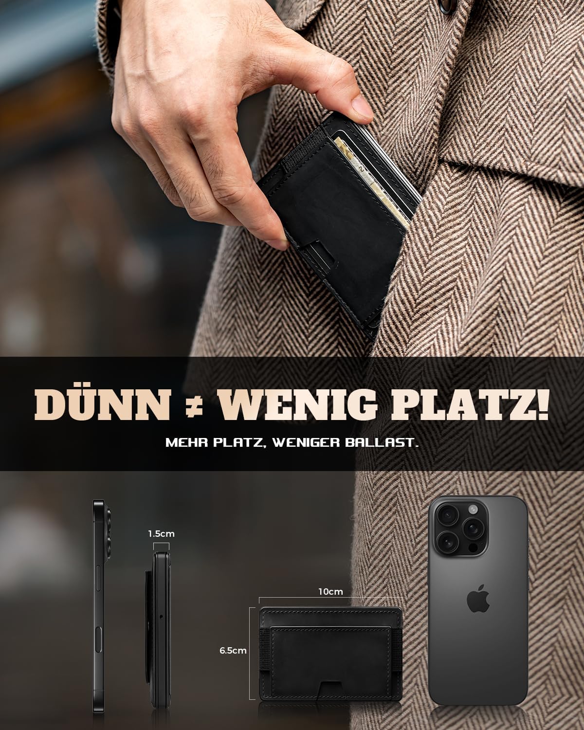 Detalle de DODENSHA Slim Wallet Herren mit XXL Münzfach – RFID-Schutz, Kartenetui & Bargeldfach