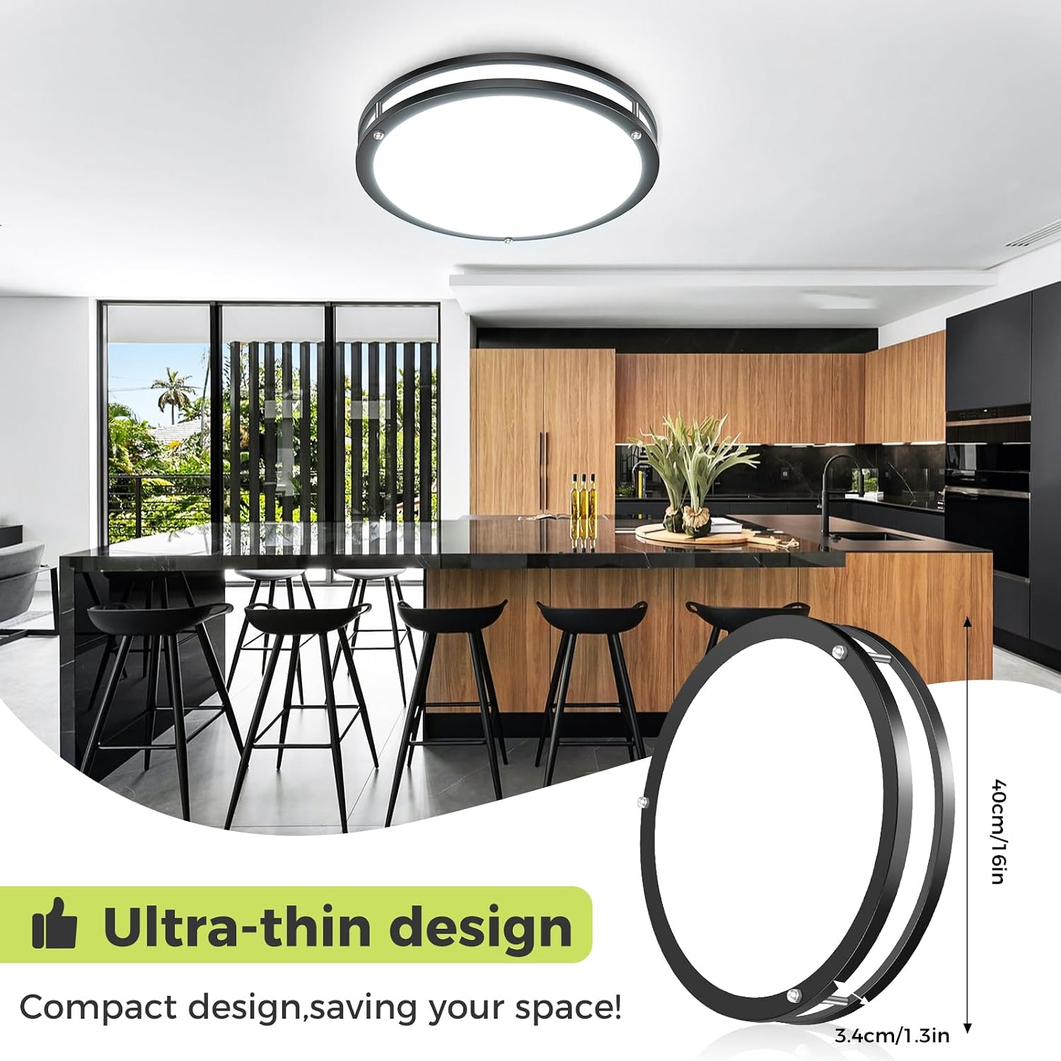 Thumbnail 5 de hepside 16-Inch 30W LED Flush Mount Ceiling Light, Black, 5 CCT, Dimmable