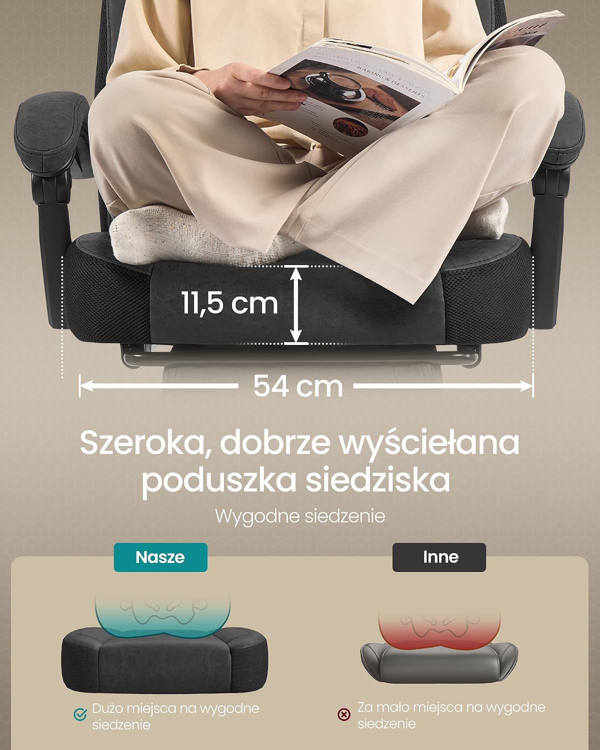 Detalle 1 de SONGMICS 777OBG077BH21 – fotel gamingowy z podnóżkiem, regulowanym zagłówkiem i podparciem lędźwiowym