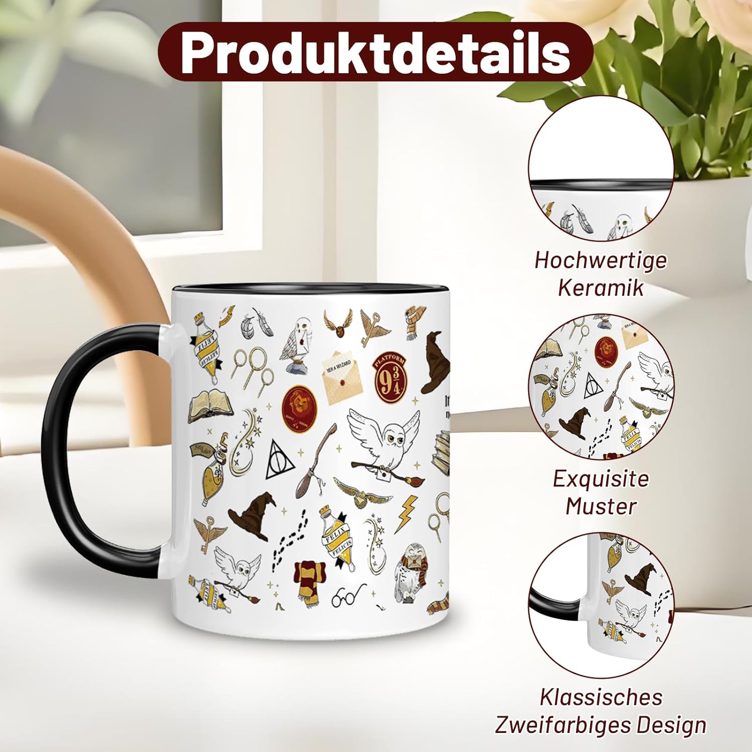Detalle de Kaffeebecher mit Magischem Weltmuster – zweifarbige Keramik-Tasse, 350 ml, Geschenk für Romanliebhaber & Filmfans