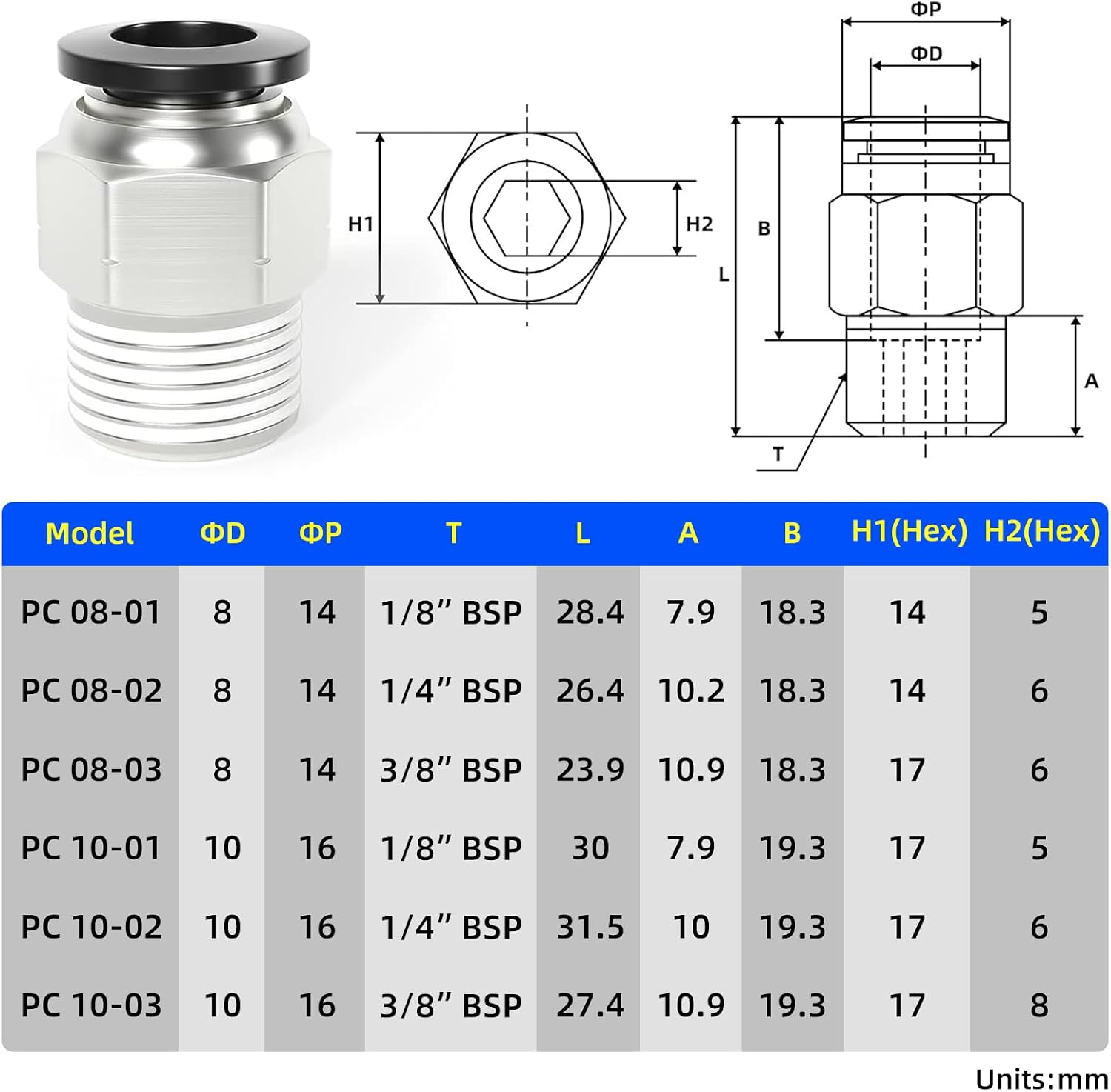 Push to connect copper fittings 8mm