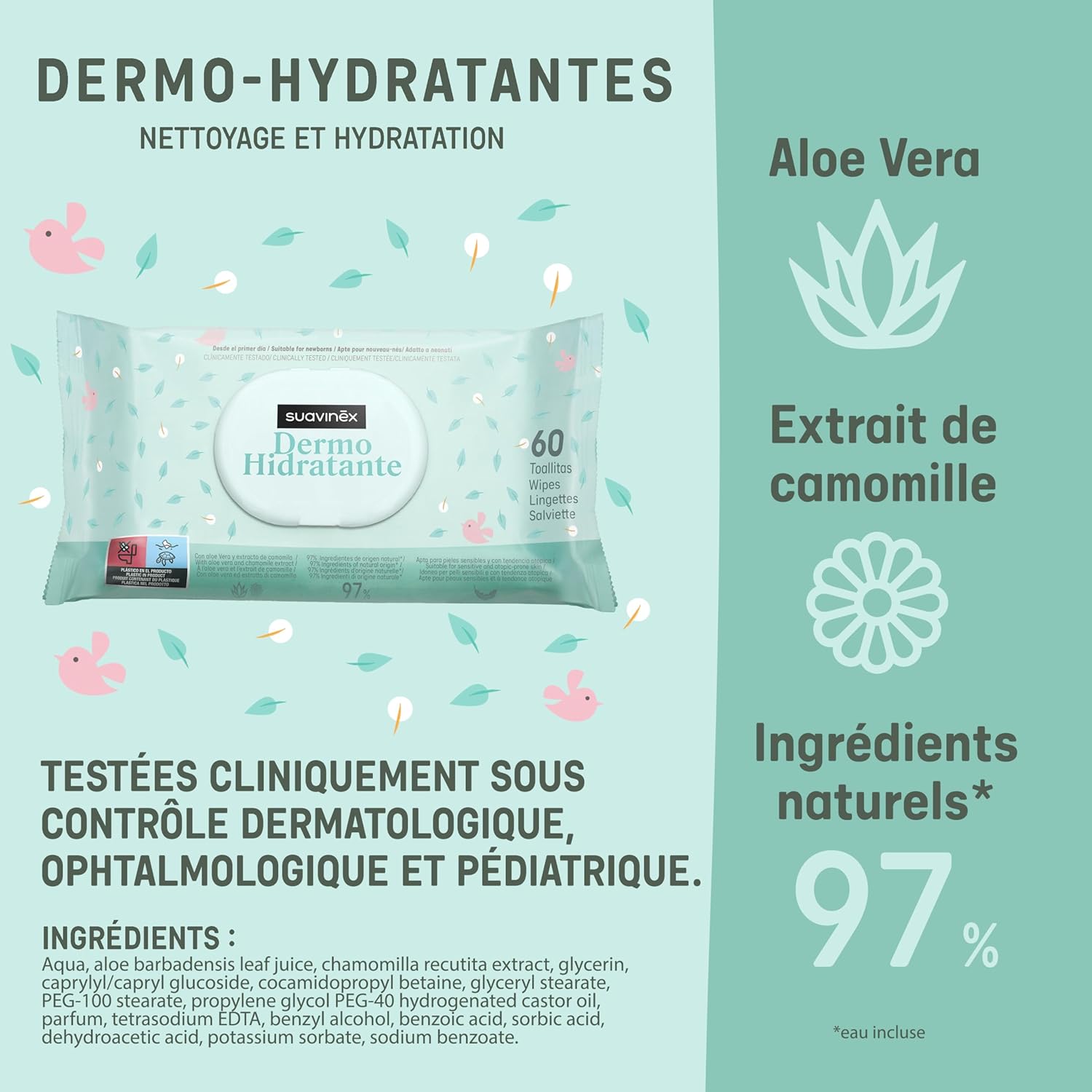 Detalle 2 de Suavinex Lingettes Dermohydratantes pour bébé, 840 pièces ⚙