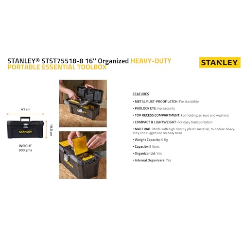 Detalle de STANLEY 16 Zoll Essential Leichtgewicht-Werkzeugkiste STST1-75518 – kompakt, robust und organisiert