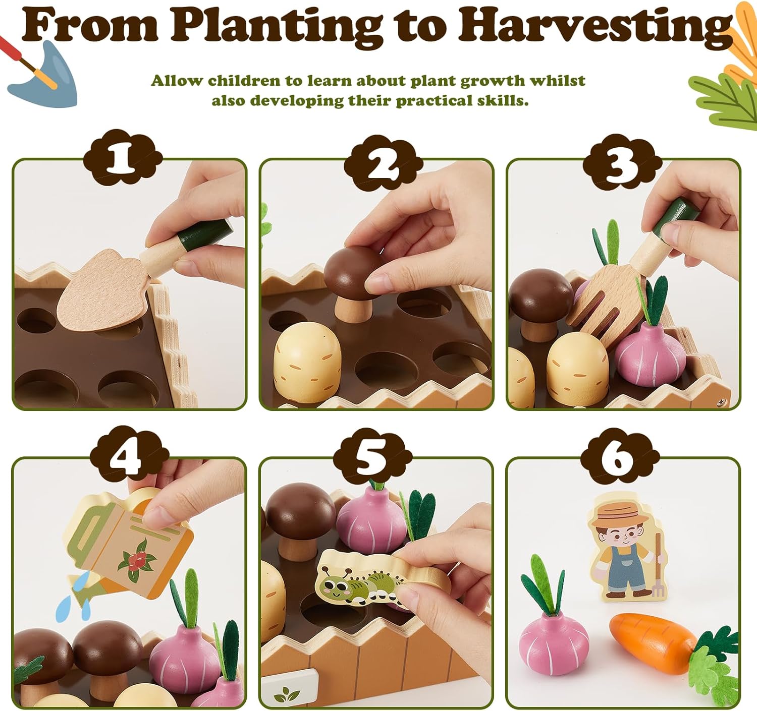 Detalle de HERSITY Carrot Harvest Wooden Toy for Toddlers