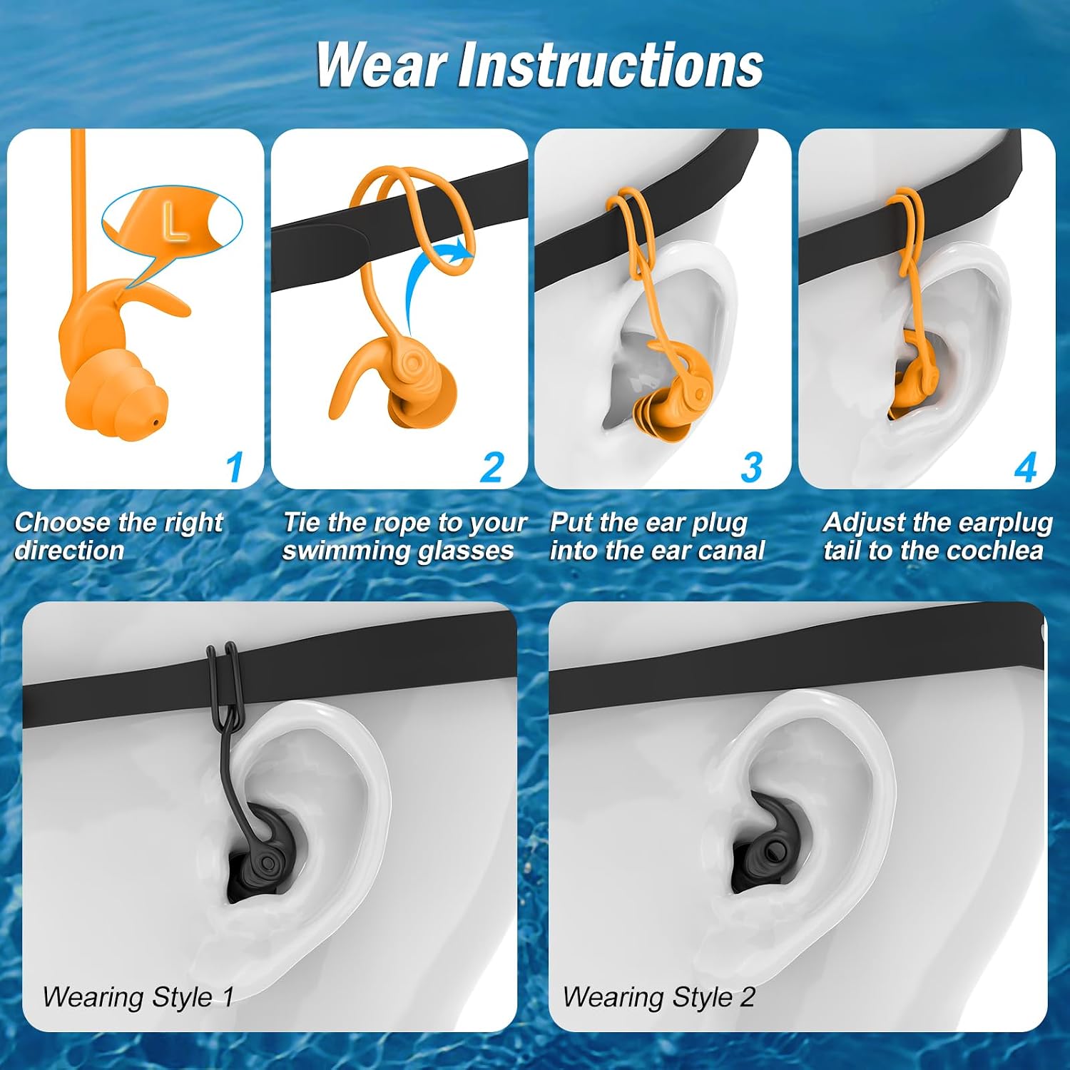 Detalle 2 de Swimming ear plugs for adults 4 pairs
