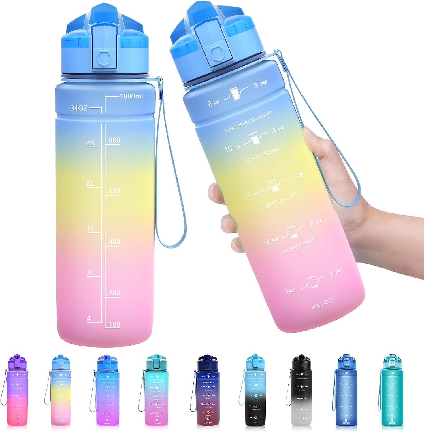 Detalle de ZOUNICH Trinkflasche Kinder – BPA-freies Tritan, 1L/700ml/500ml, auslaufsicher & spülmaschinenfest