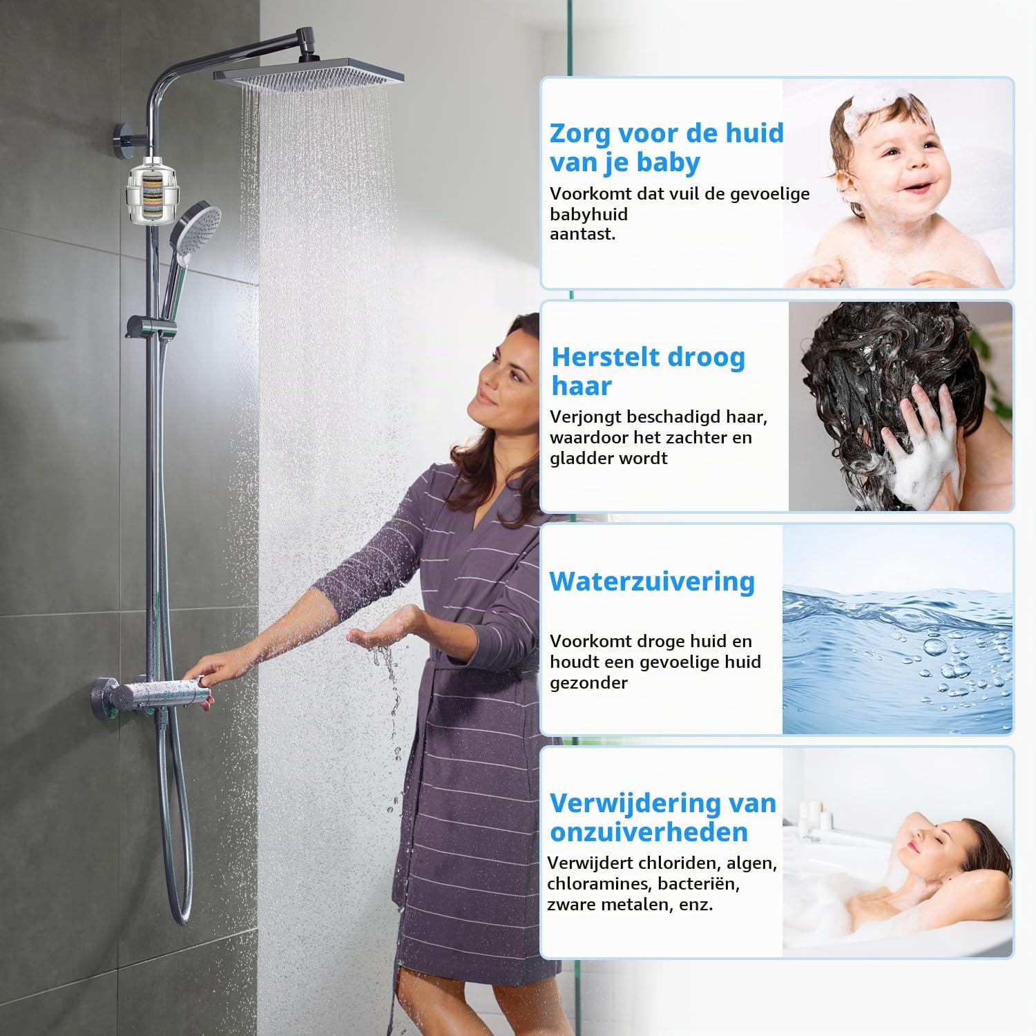 Detalle de LEAZZLE SF-40 douchefilter met 40-traps filtratie en vitamine C