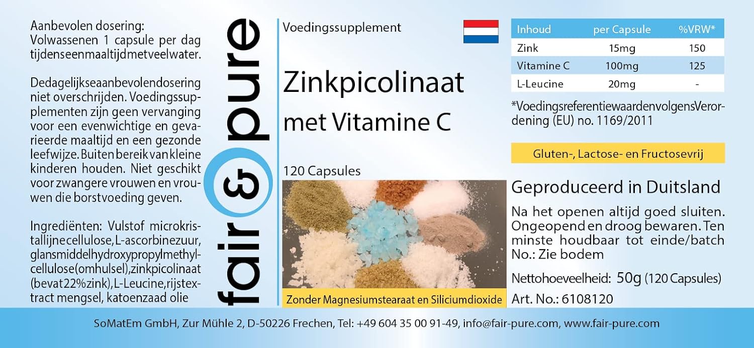 Thumbnail 6 de Fair & Pure Zinkpicolinat 15 mg mit Vitamin C – 120 Kapseln, vegan & schluckfreundlich