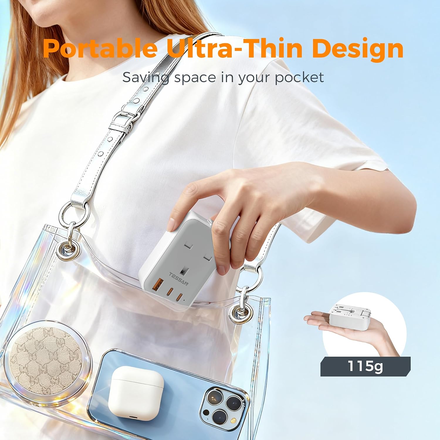 Detalle 2 de TESSAN UK to Universal Travel Adapter 20W (Type C/G/A/I) with 2 USB‑C + 1 USB‑A