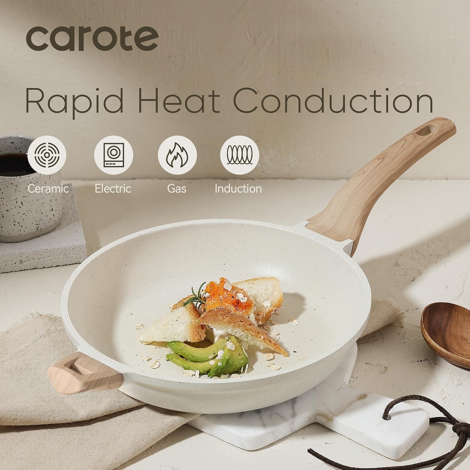 Detalle de CAROTE 12.5 Inch Nonstick Frying Pan with Lid