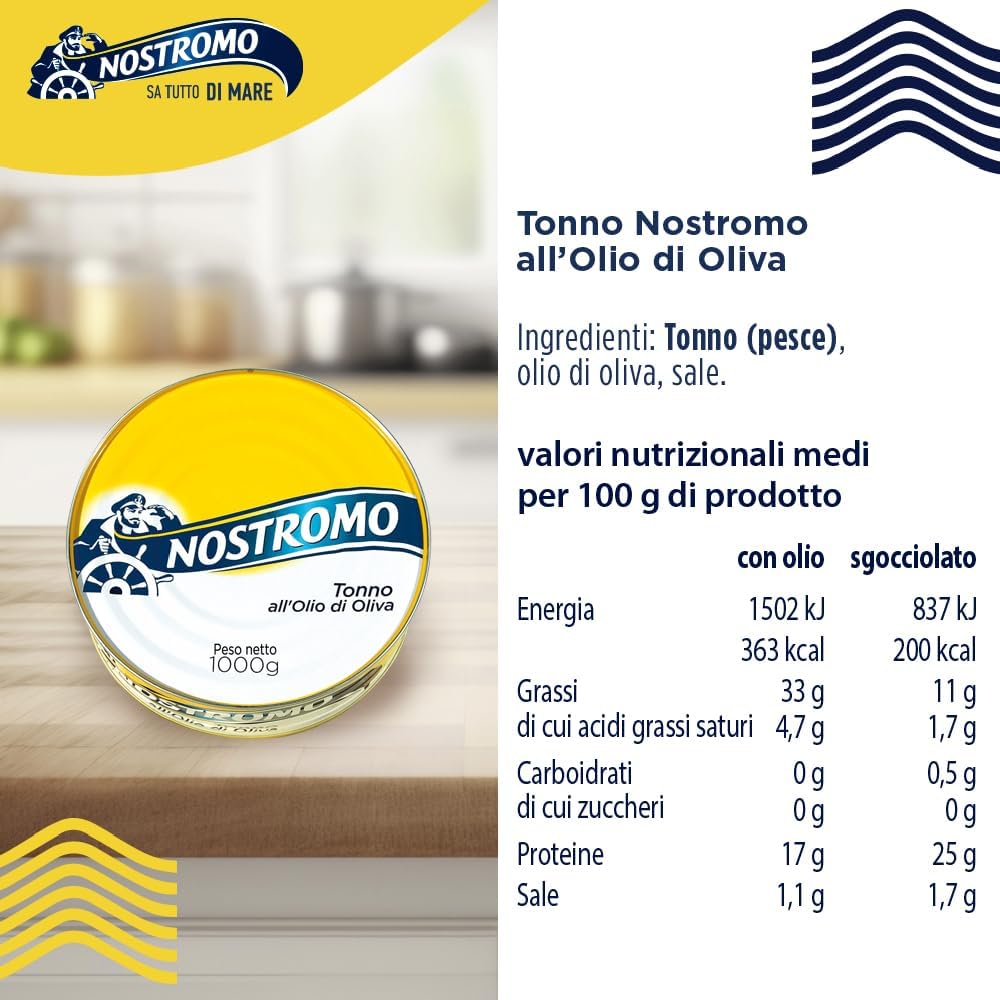 Thumbnail 1 de Nostromo Tonno all’Olio di Oliva 1kg – Lattina Maxi, Proteine e Semplicità senza Conservanti