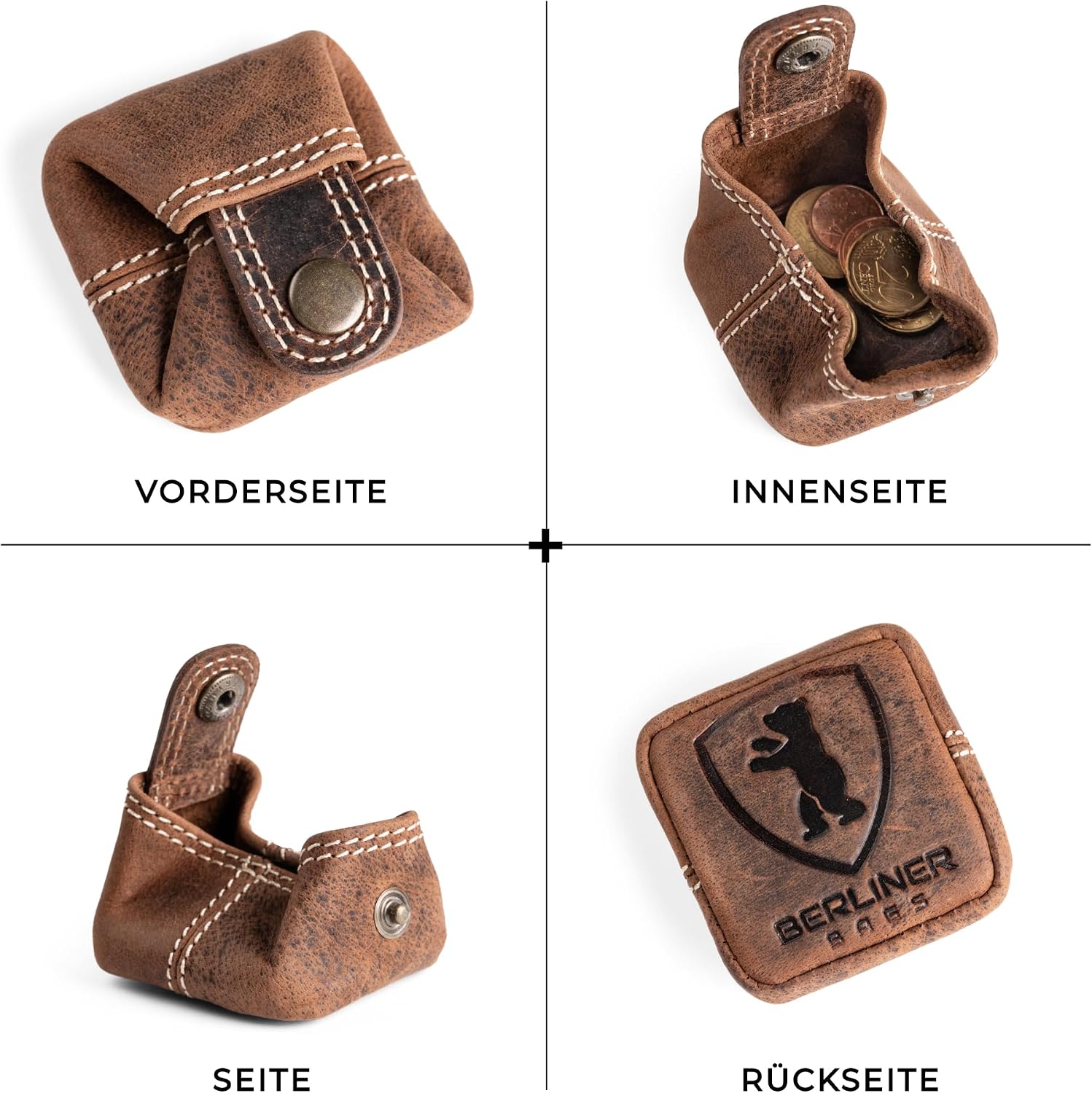 Detalle de Berliner Bags Vintage Kleingeldbörse Lena S – kleine Münzbörse aus Büffelleder (braun)