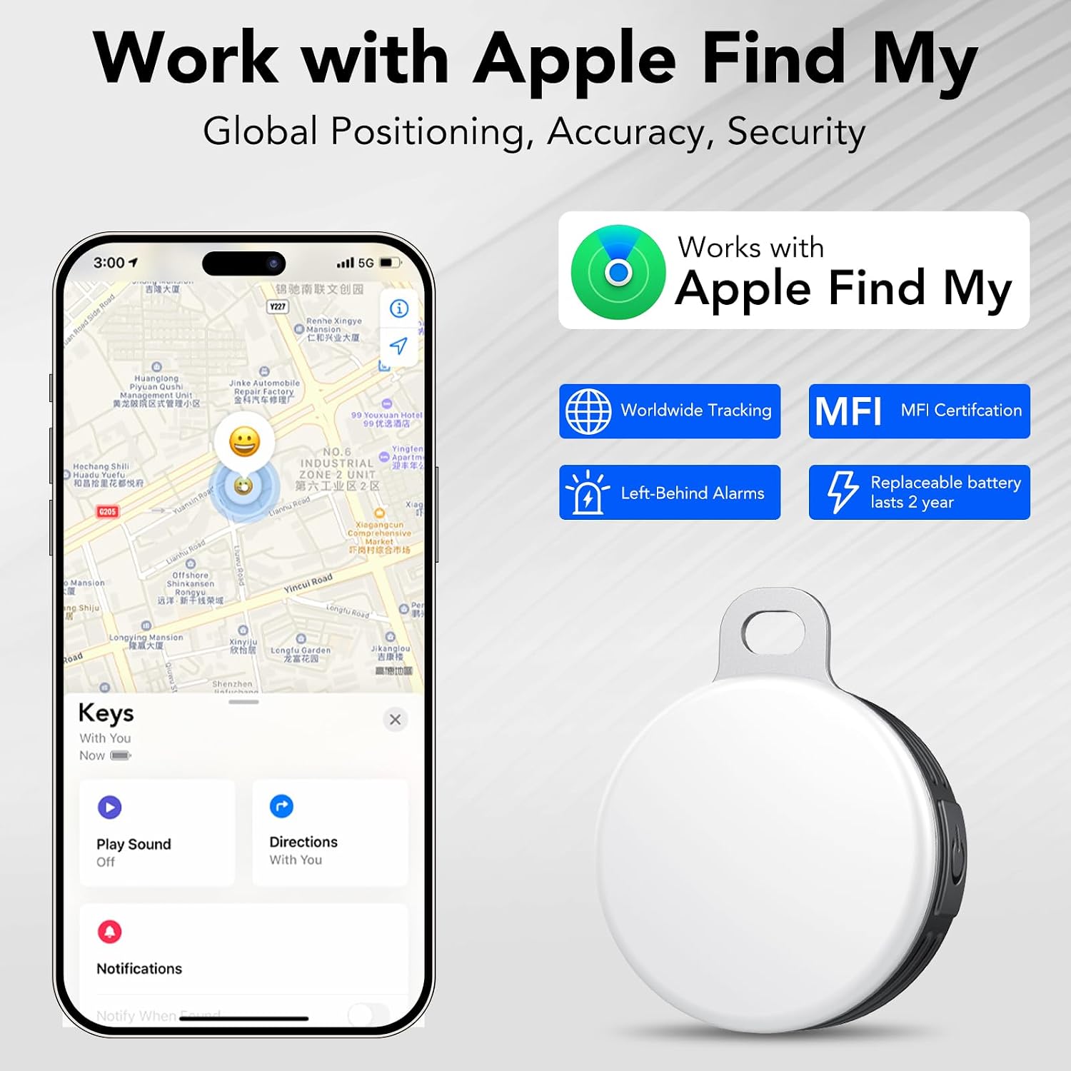Detalle 2 de Air Traceur Tag Lot de 2 avec 4 Modes Light – Localisateur Find My pour clés et sacs (iOS uniquement)