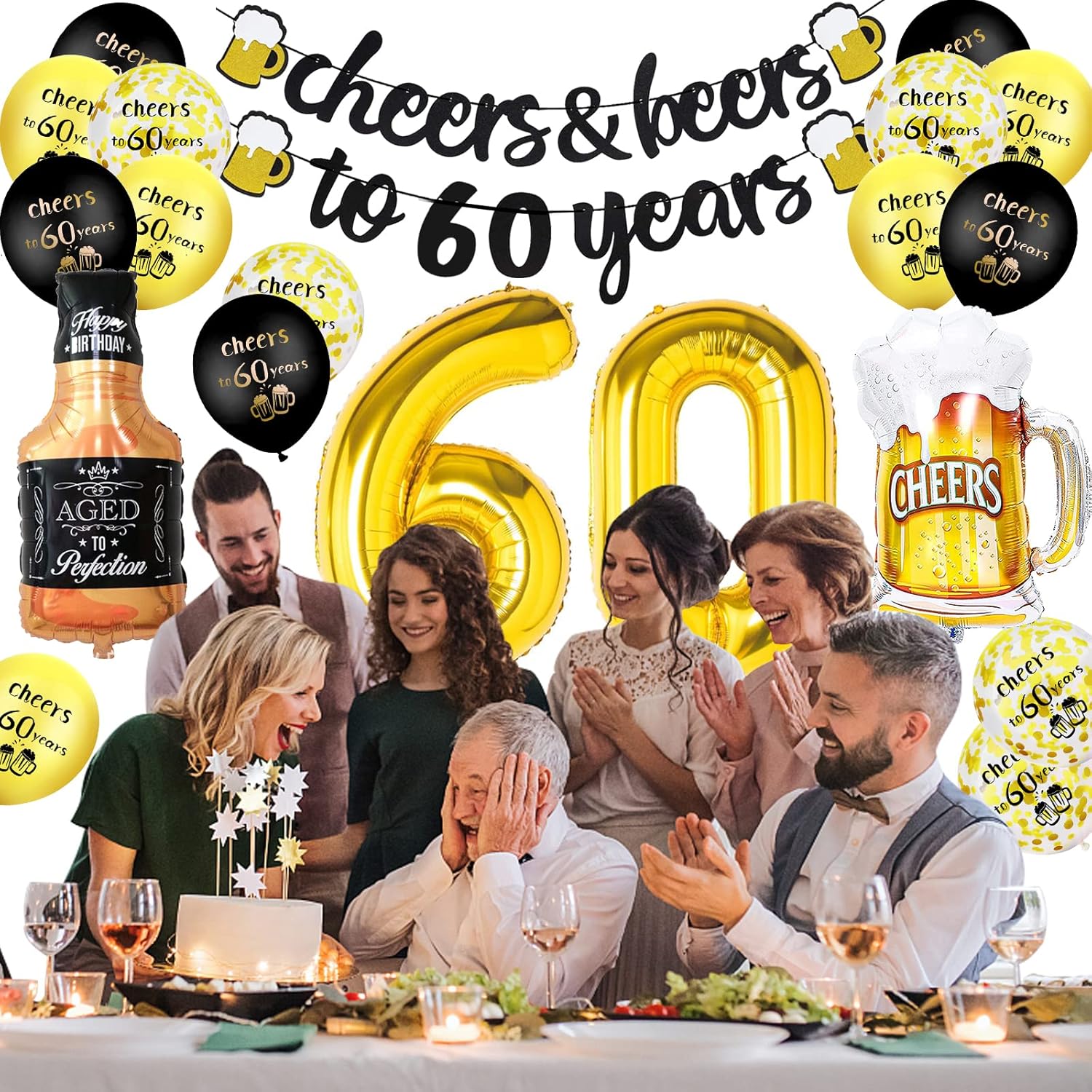 Thumbnail 4 de 60th Birthday Decorations Set in Black & Gold