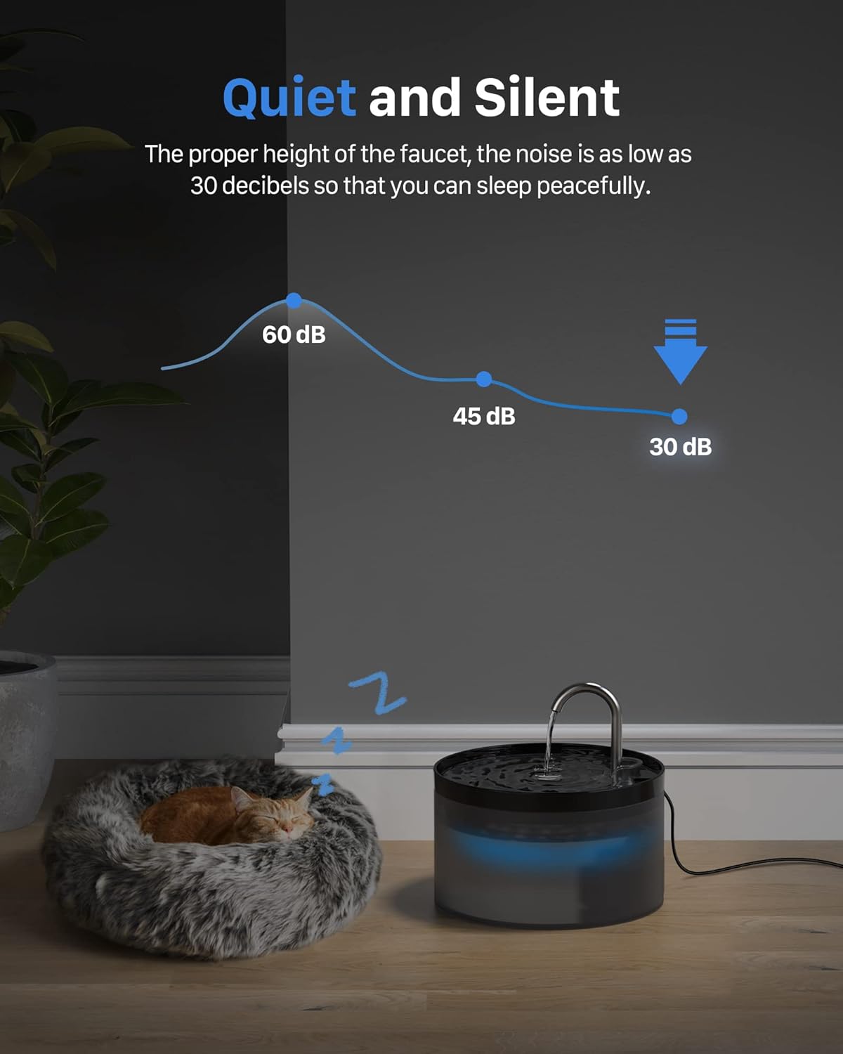 Thumbnail 5 de Fuente para Gatos, GIOTOHUN Bebedero con Forma de Grifo - 2L Bomba Súper Silenciosa, Filtro de Pelos Suelto, Dos Patrones de Flujo de Agua, Fácil de Quitar y Lavar - Negro