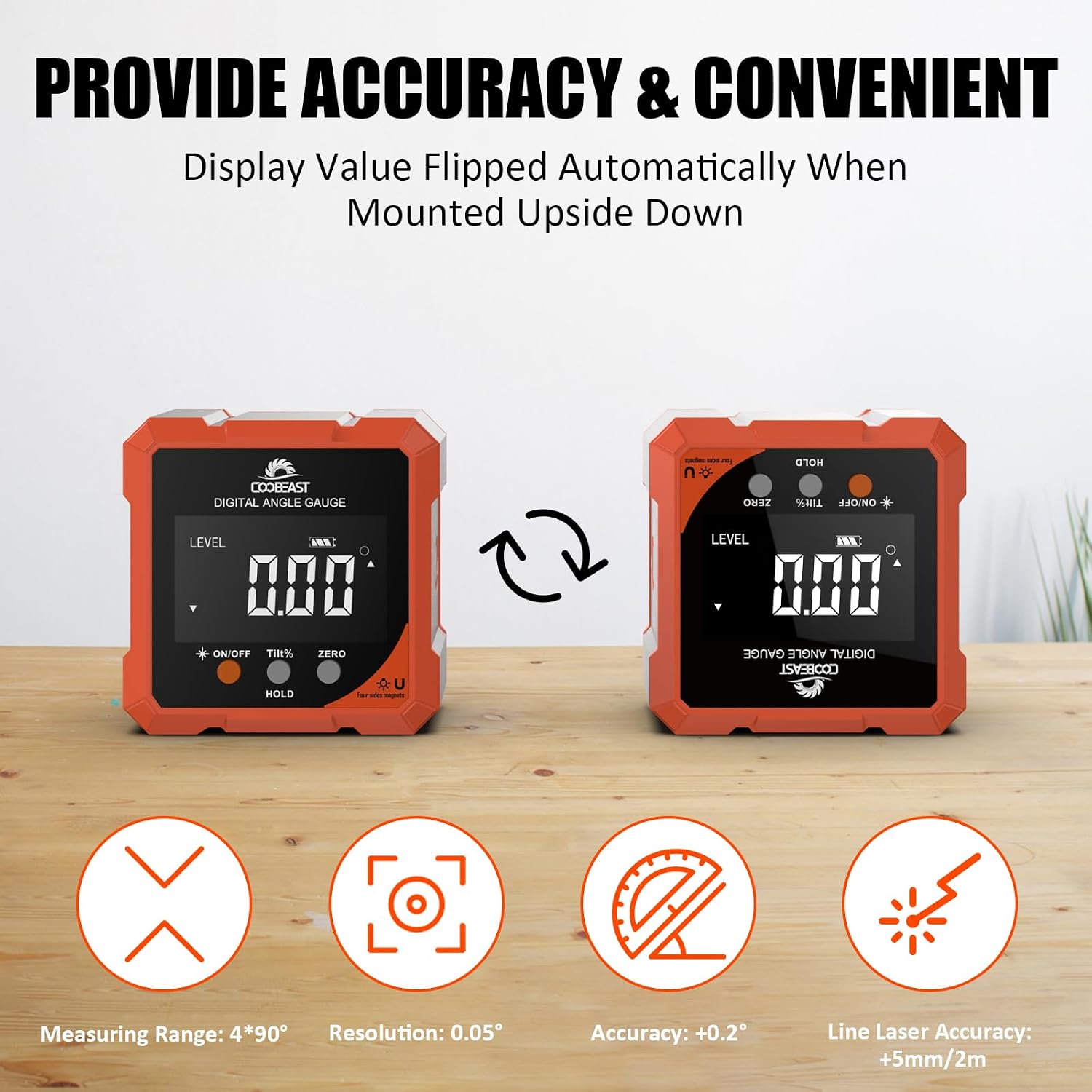 Detalle 2 de coobeast 5341 Digital Angle Finder with Dual Lasers, Four-Side Magnets