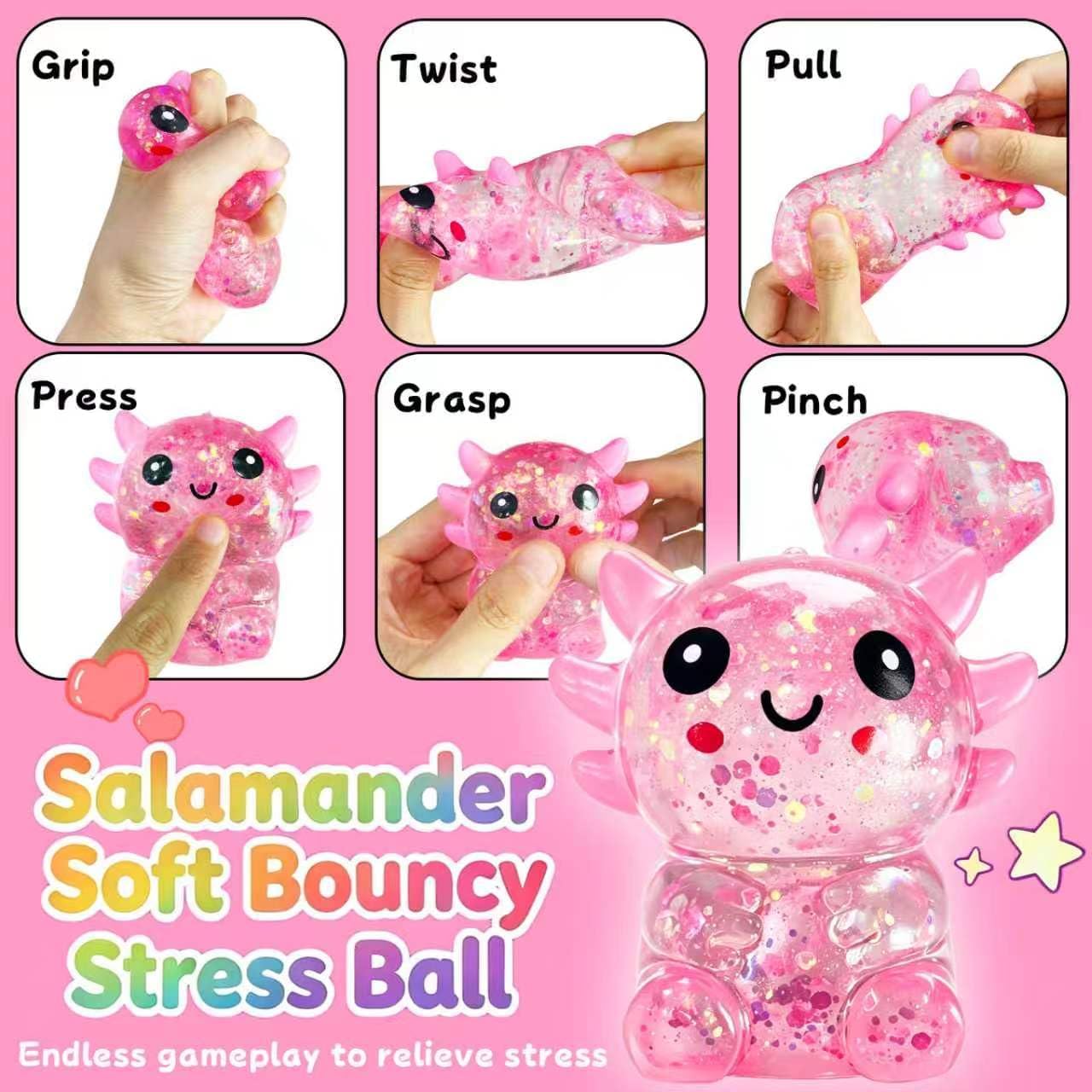 Thumbnail 3 de Axolotls Squishies Fidget Stress Ball – Cute Sitting Axolotl Squeeze Toy (Pink)