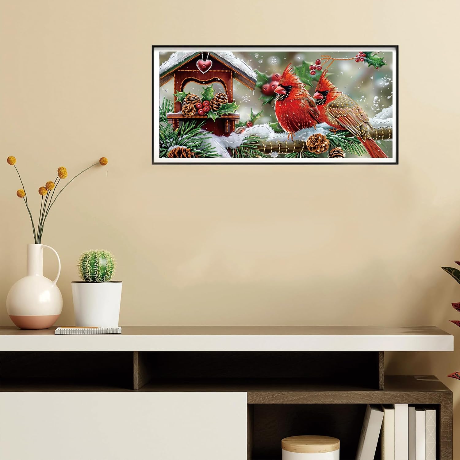 Detalle de Reofrey DIY Special Shape Large Diamond Art Kit – 30x60cm Bird & Christmas Design