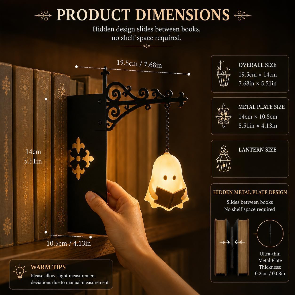 Detalle 2 de rohxizw Bookshelf Lamp, Vintage Iron Lantern with Warm LED Night Light