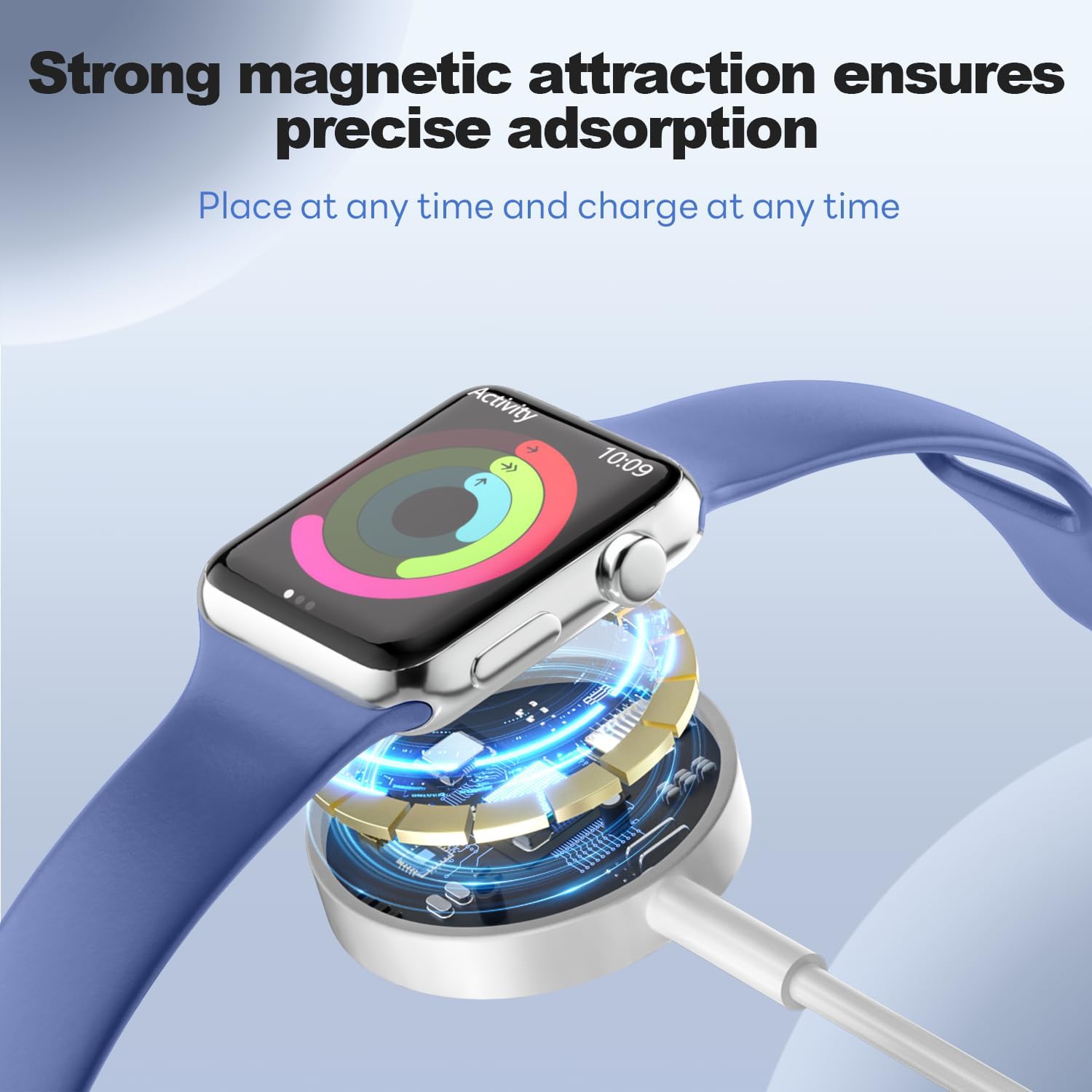 Detalle de WeiShip USB‑C Apple Watch Charger Cable (2‑Pack, magnetic, 3ft + 3ft/white) for Series 1–11, SE & Ultra