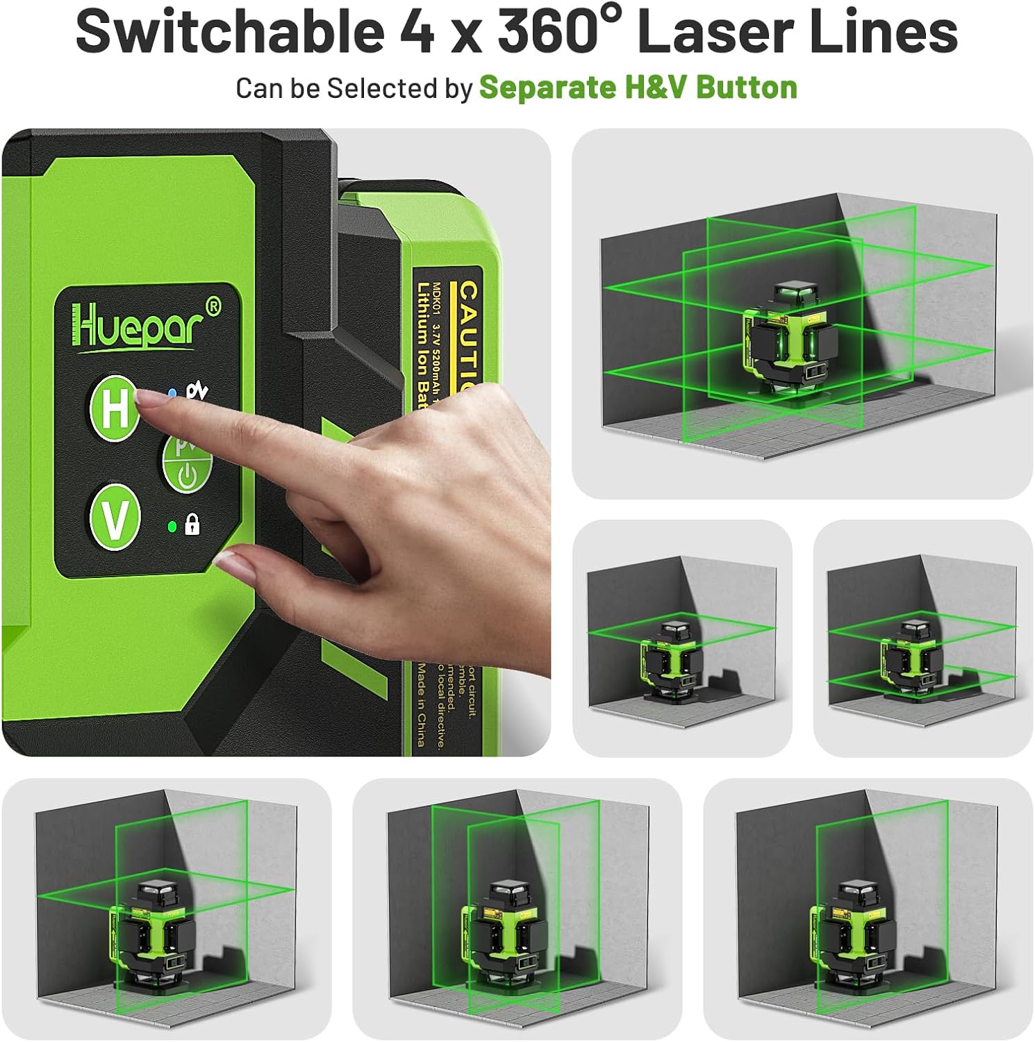 Detalle 2 de Huepar LS04CG 4x360° Green Laser Level with Self-Leveling and Dual Batteries