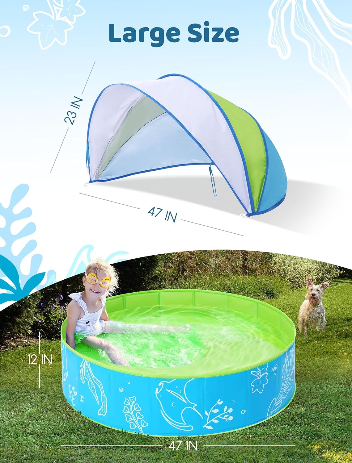 Thumbnail 3 de Hikiddy Foldable Kiddie Pool with Canopy (47-Inch) for Sun-Safe Outdoor Water Play