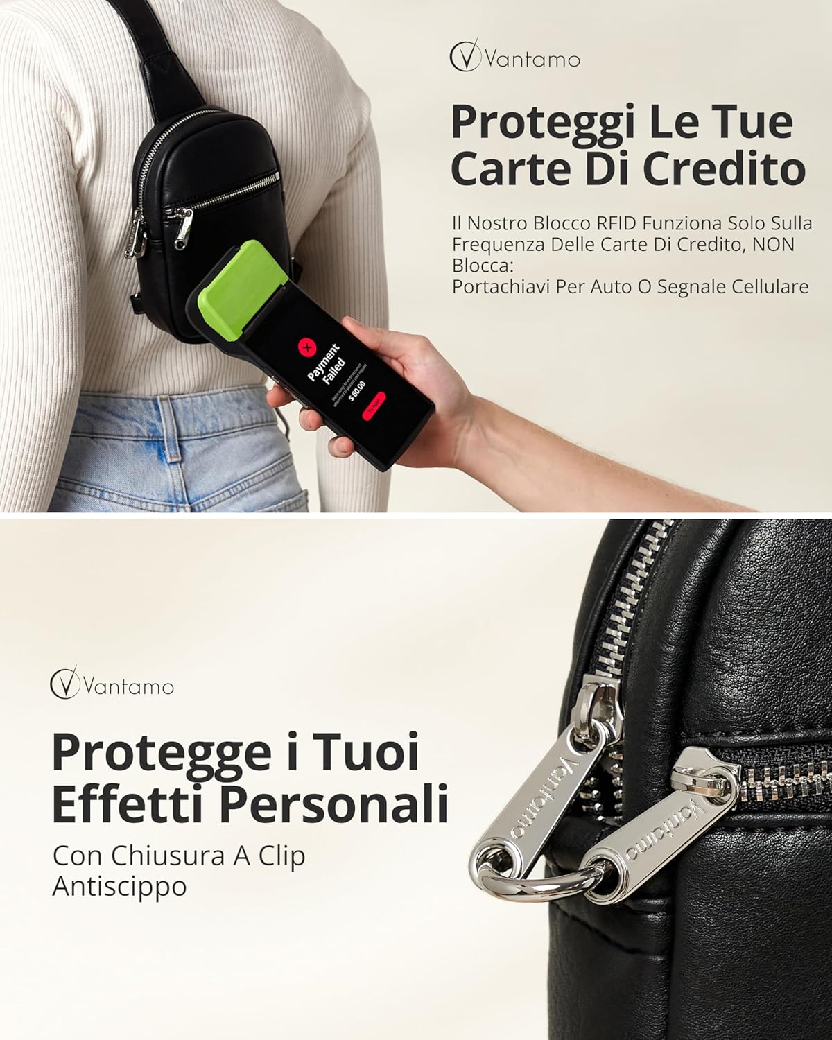 Thumbnail 2 de Vantamo Tracolla crossbody da donna con blocco RFID e clip anti-borseggiatore