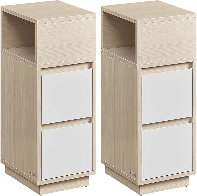 Detalle de VASAGLE Kailyn Colección 🛏️ Juego de 2 Mesitas con Cajones y Compartimento